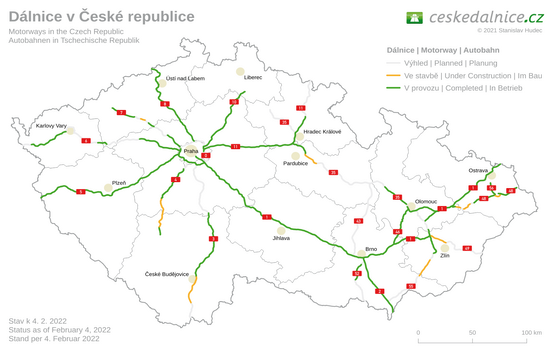 Map of the Czech motorway network